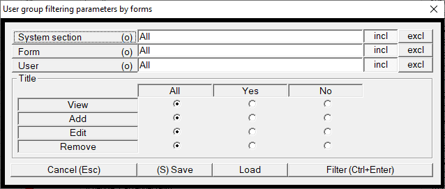 User group filtering parameters by forms User group filtering parameters by forms